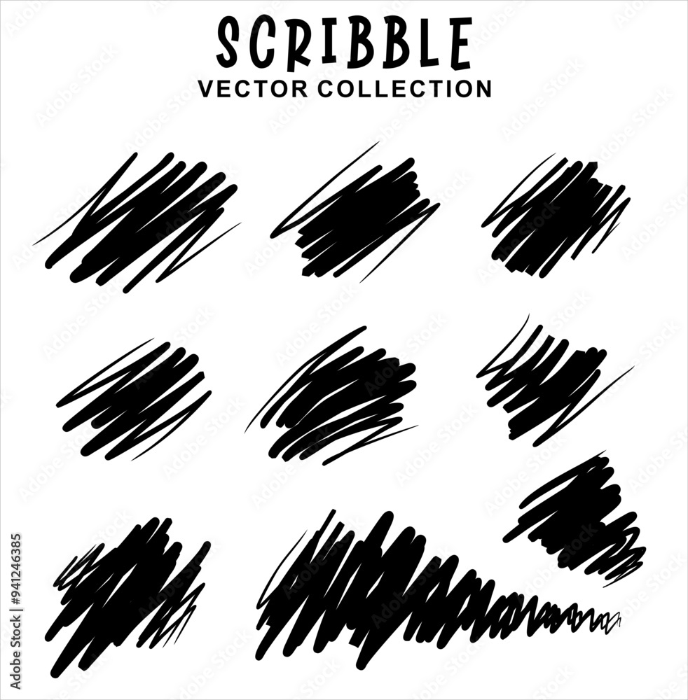 Set of hand drawn scribbles. Vector illustration. Isolated on white background. Set of hand drawn scribbles. Vector illustration. Isolated on white background.