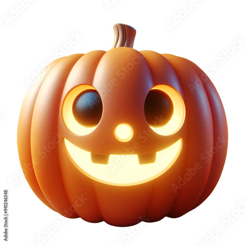 3D Cute Cartoon Halloween Jack-o'-Lantern with a Big Smile