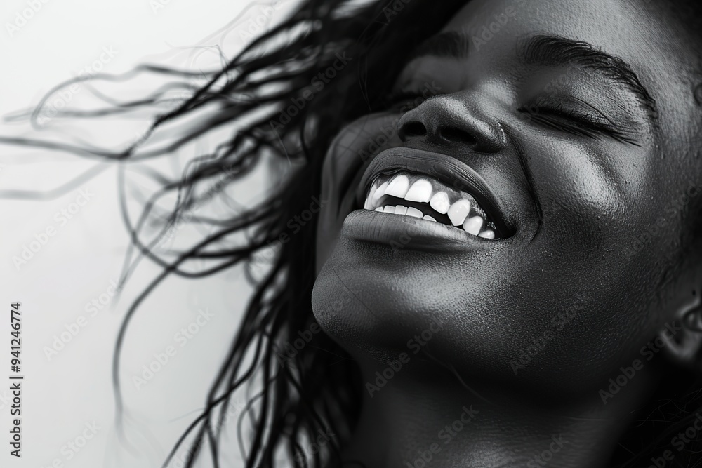 Black and white photo of african american woman with clean healthy skin Black and white photo of african american woman with clean healthy skin