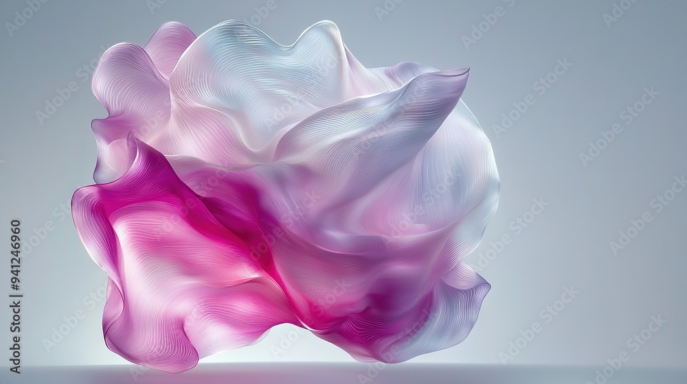 A pink and white object floats in the air with a blurry face and body A pink and white object floats in the air with a blurry face and body