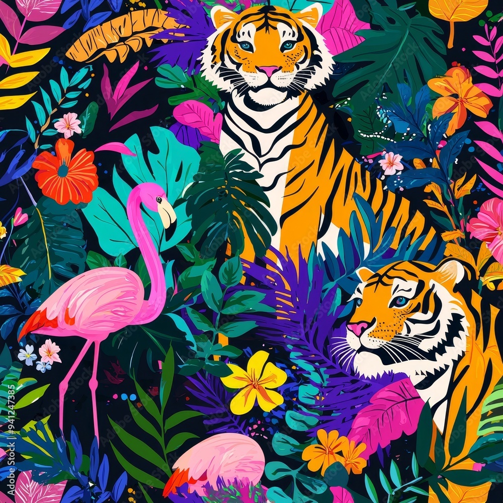 Print on paper, stickers, badges, jewelry, cards, textiles, and more with this modern seamless tropical pattern. Print on paper, stickers, badges, jewelry, cards, textiles, and more with this modern seamless tropical pattern.