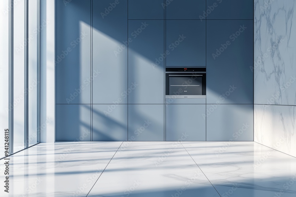 Kitchen interior in blue with modern appliances and a cabinet for cooking Kitchen interior in blue with modern appliances and a cabinet for cooking