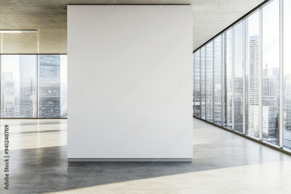 An empty office with a panoramic window overlooking skyscrapers. An empty office with a panoramic window overlooking skyscrapers.