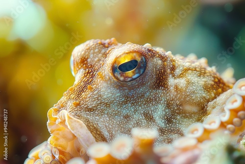 It is fascinating to see the Caribbean reef octopus, Octopus briareus, clinging to a coral reef off the coast of Belize. photo