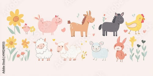 Farm animals and poultry collection. Vector. A collection of pet animals, farm animals and poultry. A collection of dogs, cats, and mice.