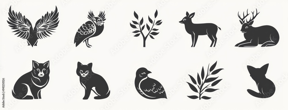 Obraz premium Set of 40 filled animals icons on white background such as cougar, prawn, alpaca, cheetah, rat, cottonmouth, and elk.