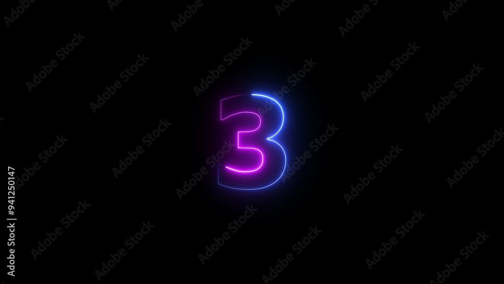 Abstract Neon text 3 number countdown timer background. Glowing neon number three. Abstract Neon text 3 number countdown timer background. Glowing neon number three.
