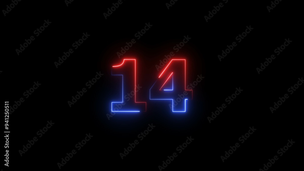 Abstract neon countdown 14 number text background illustration.