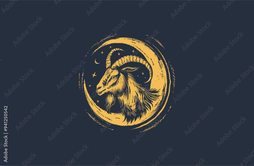 Fototapeta premium Goat moon logo style icon design template flat vector