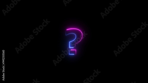 Abstract Neon question marks icon illustration, on black background.