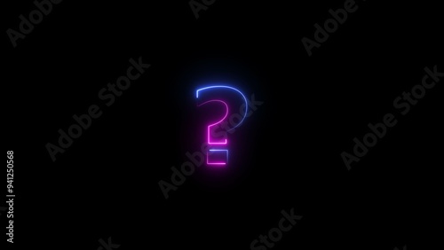Abstract Neon question marks icon illustration, on black background.