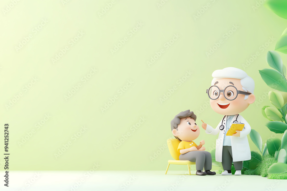 A cheerful doctor animatedly interacts with a young patient in a bright, friendly environment, promoting health and care. A cheerful doctor animatedly interacts with a young patient in a bright, friendly environment, promoting health and care.