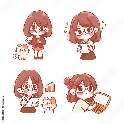 Professional businesswoman in success concept and work cartoon character vector illustration