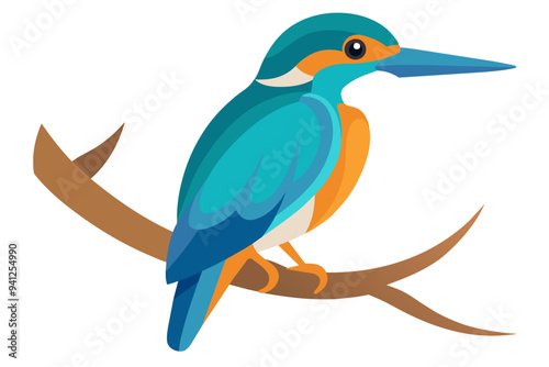 eautiful kingfisher sitting on the single branch vector art illustration photo