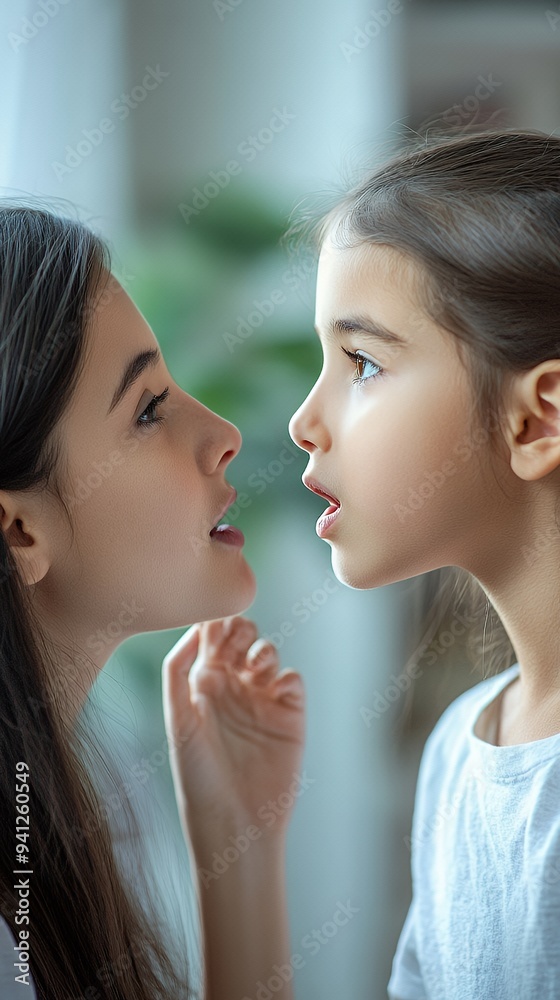 A close interaction between a mother and daughter, showcasing love and connection. A close interaction between a mother and daughter, showcasing love and connection.