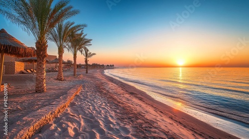 Landscape with three corners fayrouz beach resort at sunrise in Marsa Alam, Egypt   photo