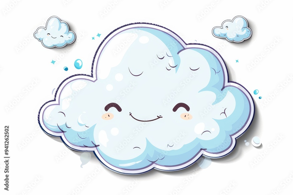 Cartoon cloud with smiling face and small clouds around it Cartoon cloud with smiling face and small clouds around it