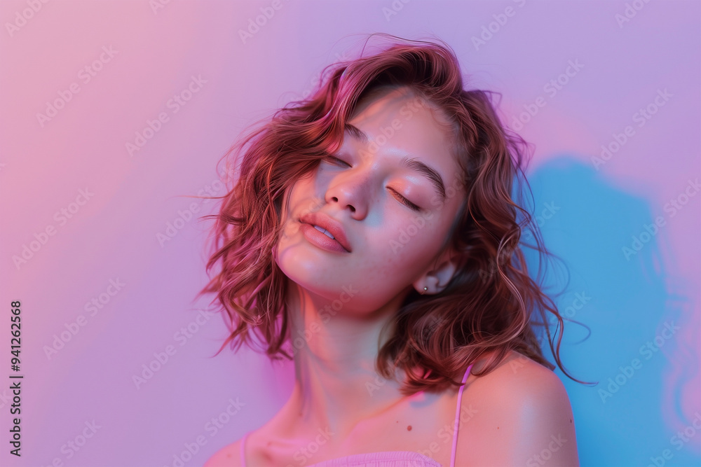 Naklejka premium young beautiful aesthetic model pastel colour style