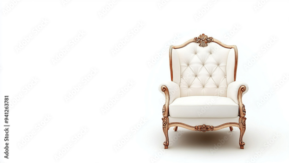 A Plush Armchair with a Tufted Backrest Isolated on a White Background A Plush Armchair with a Tufted Backrest Isolated on a White Background