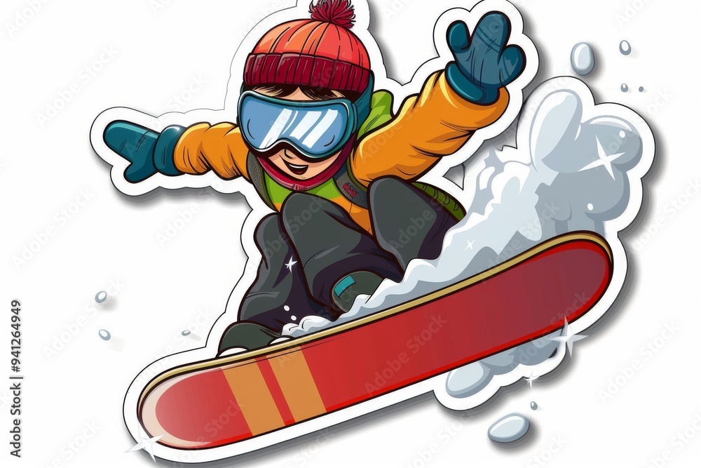 A young snowboarder enjoys a thrilling ride down a snowy slope A young snowboarder enjoys a thrilling ride down a snowy slope