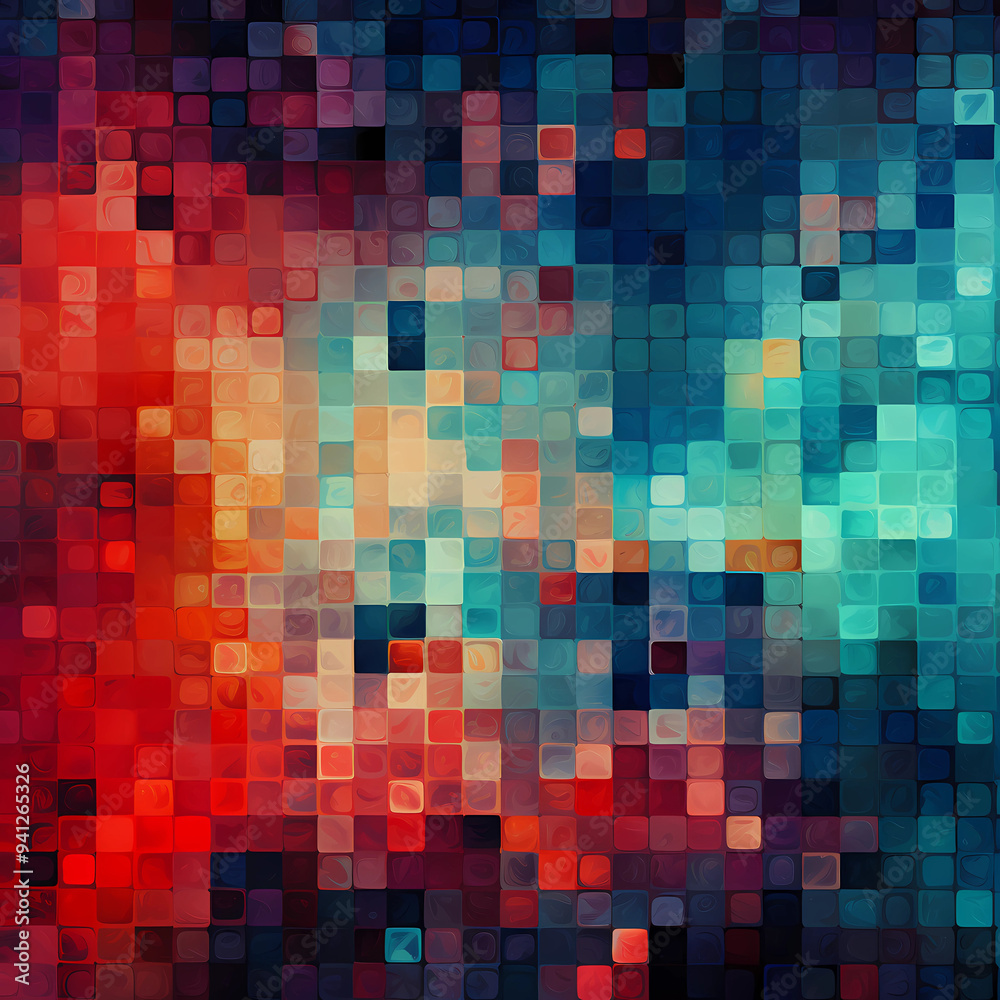 Abstract orange and blue mosaic pixel pattern Abstract orange and blue mosaic pixel pattern