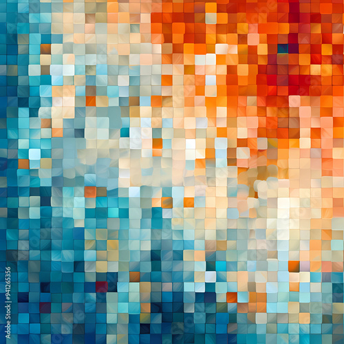 Abstract orange and blue mosaic pixel pattern