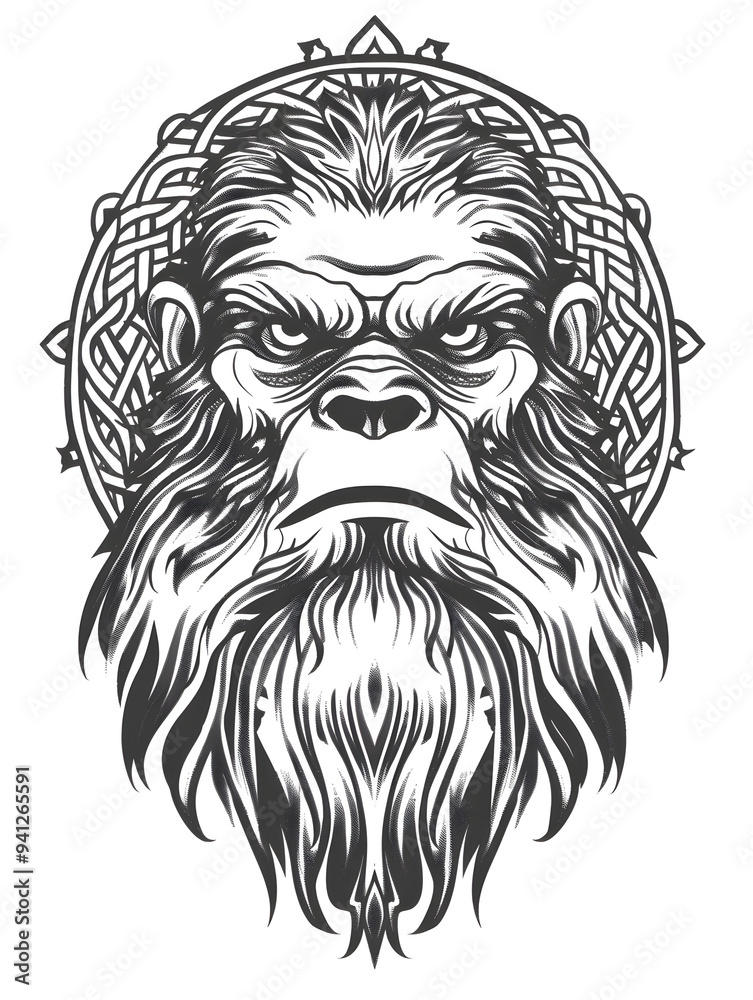 Obraz premium Bigfoot head very simple traditional tattoo flash styles illustration