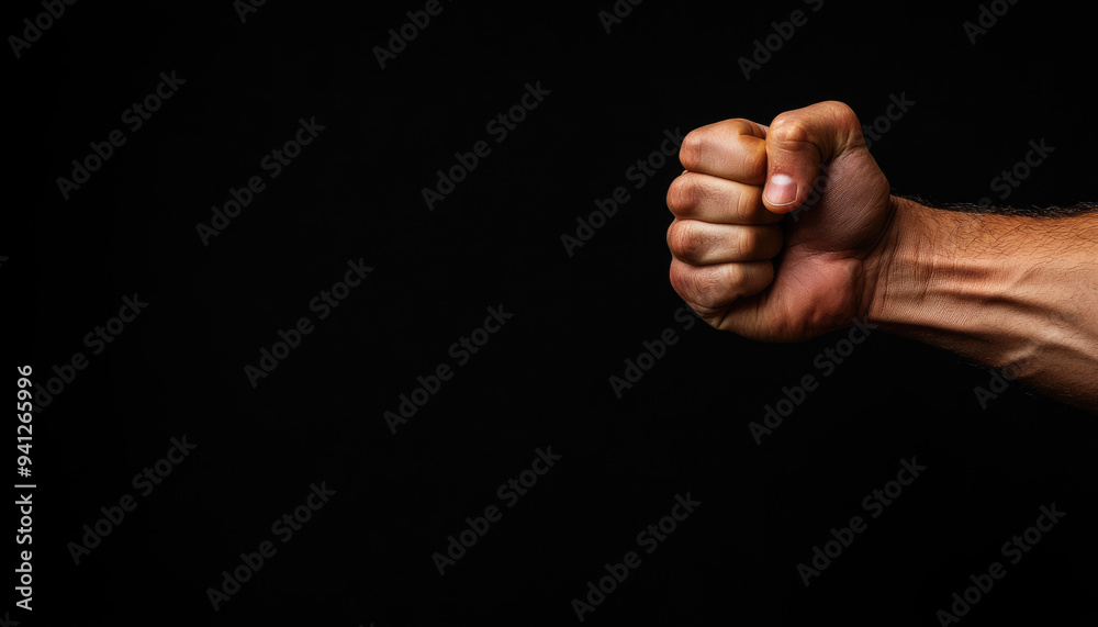 A powerful fist raised against a dark background, symbolizing strength, determination, and resilience in challenging situations. A powerful fist raised against a dark background, symbolizing strength, determination, and resilience in challenging situations.