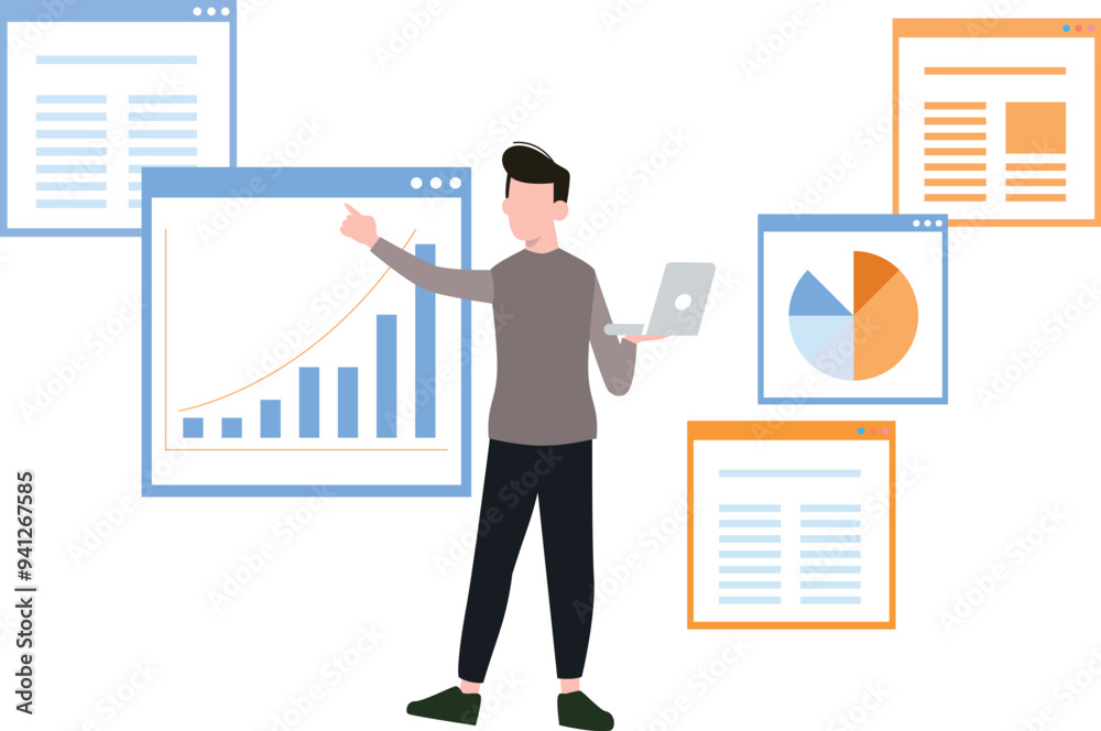 The boy is looking at the progress of the graph. The boy is looking at the progress of the graph.