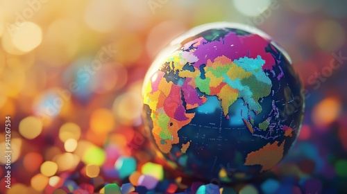 A colorful globe on a vibrant background, symbolizing global connection and diversity.