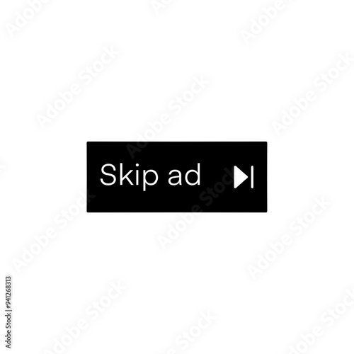 Skip ads button icon vector in clipart style. Advertising elements