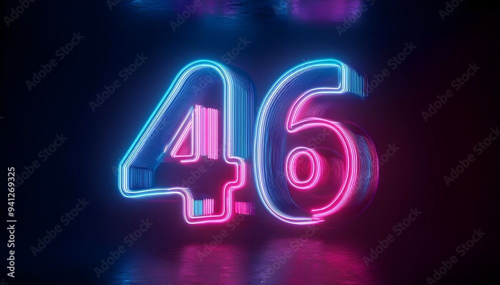 3d neon light number 46 glowing in the dark, pink blue neon light 3d neon light number 46 glowing in the dark, pink blue neon light