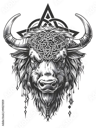 Bison head very simple traditional tattoo flash styles illustration photo