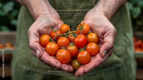 The hands holding tomatoes photo