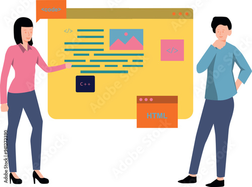 Boy and girl working on product coding.