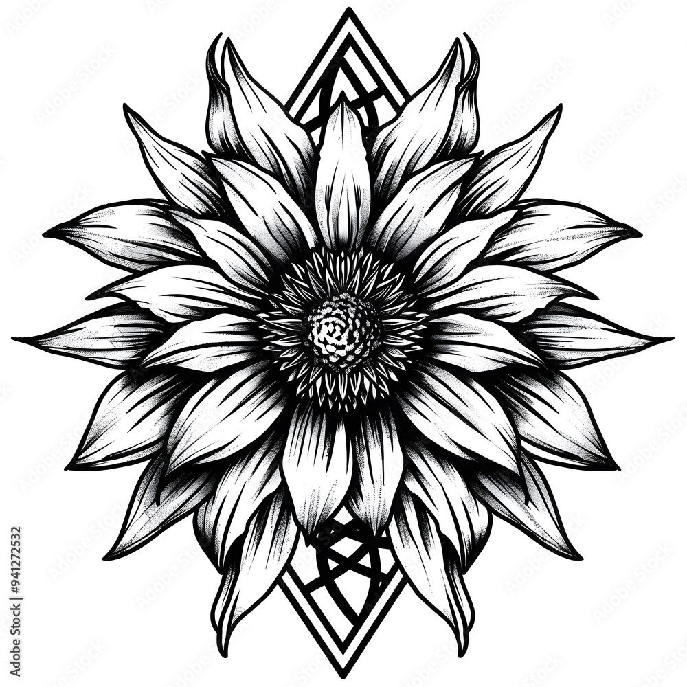 Fototapeta premium Black Eyed Susan flower very simple traditional tattoo flash styles illustration