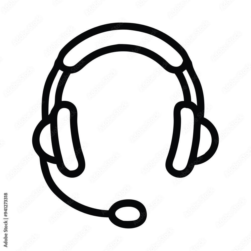 Business symbol outline, Business Icon Clipart -  Customer Support Headset Icon illustration in black and white 