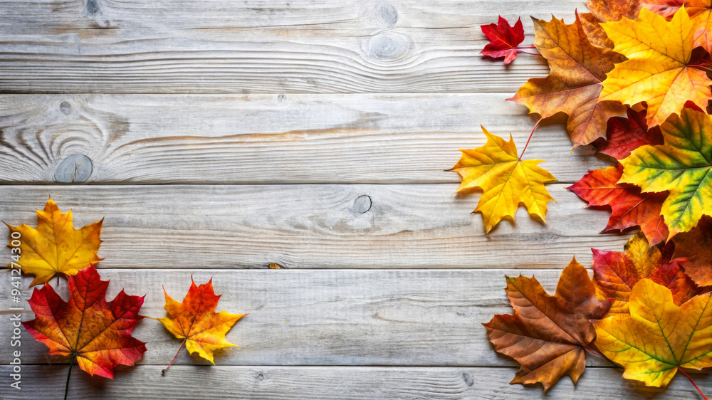 Autumn Leaves On Rustic Wooden Background. Perfect For Fall Designs.