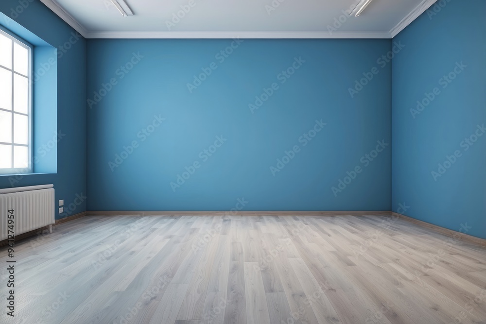 Empty room with light wood floor and blue walls Empty room with light wood floor and blue walls