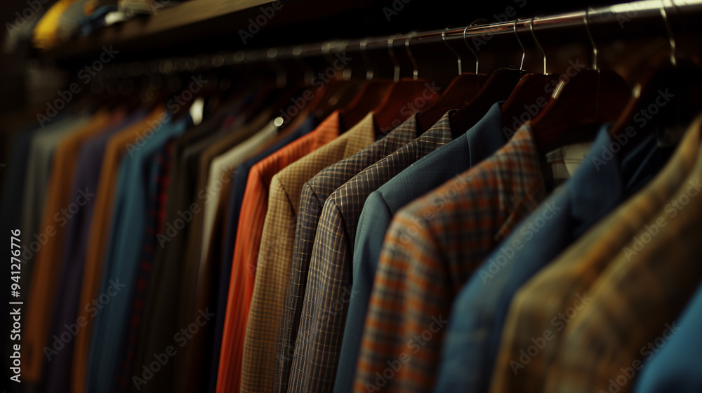 Close-Up of High-Quality Men Suits on Hangers in a Boutique Close-Up of High-Quality Men Suits on Hangers in a Boutique