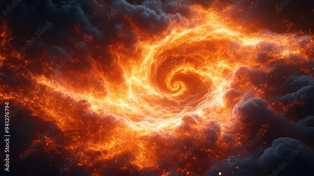 custom made wallpaper toronto digitalswirling vortex of vibrant orange and red smoke forming a mystical mandala pattern set against deep black background evoking ancient rituals and cosmic energy
