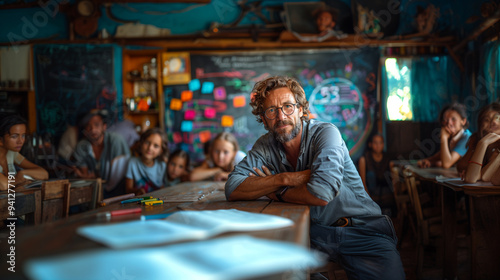 Wallpaper Mural Middle-aged professor with eyeglasses looking at the camera in a school environment Torontodigital.ca