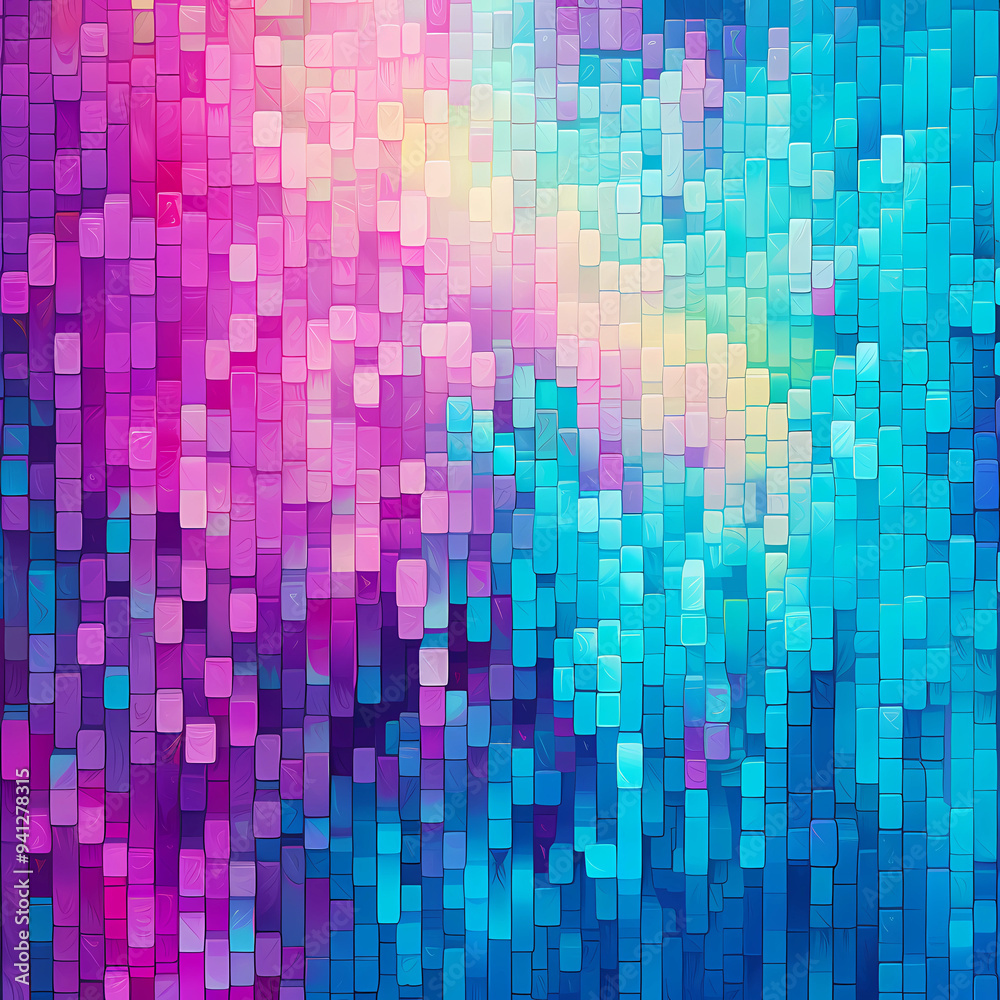 Abstract mosaic pixel pattern in pink, purple, turquoise and yellow Abstract mosaic pixel pattern in pink, purple, turquoise and yellow