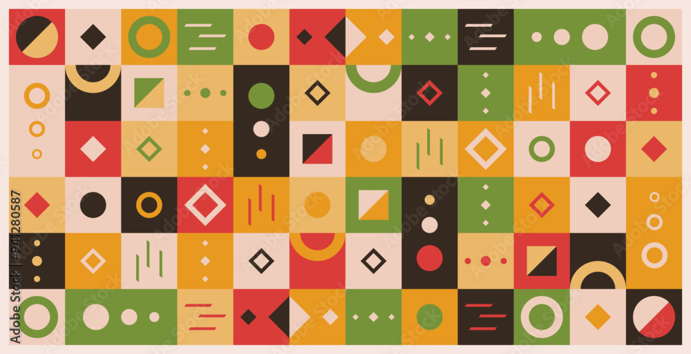 Geometric-mosaic pattern background with various geometric shapes. Geometric-mosaic pattern background with various geometric shapes.