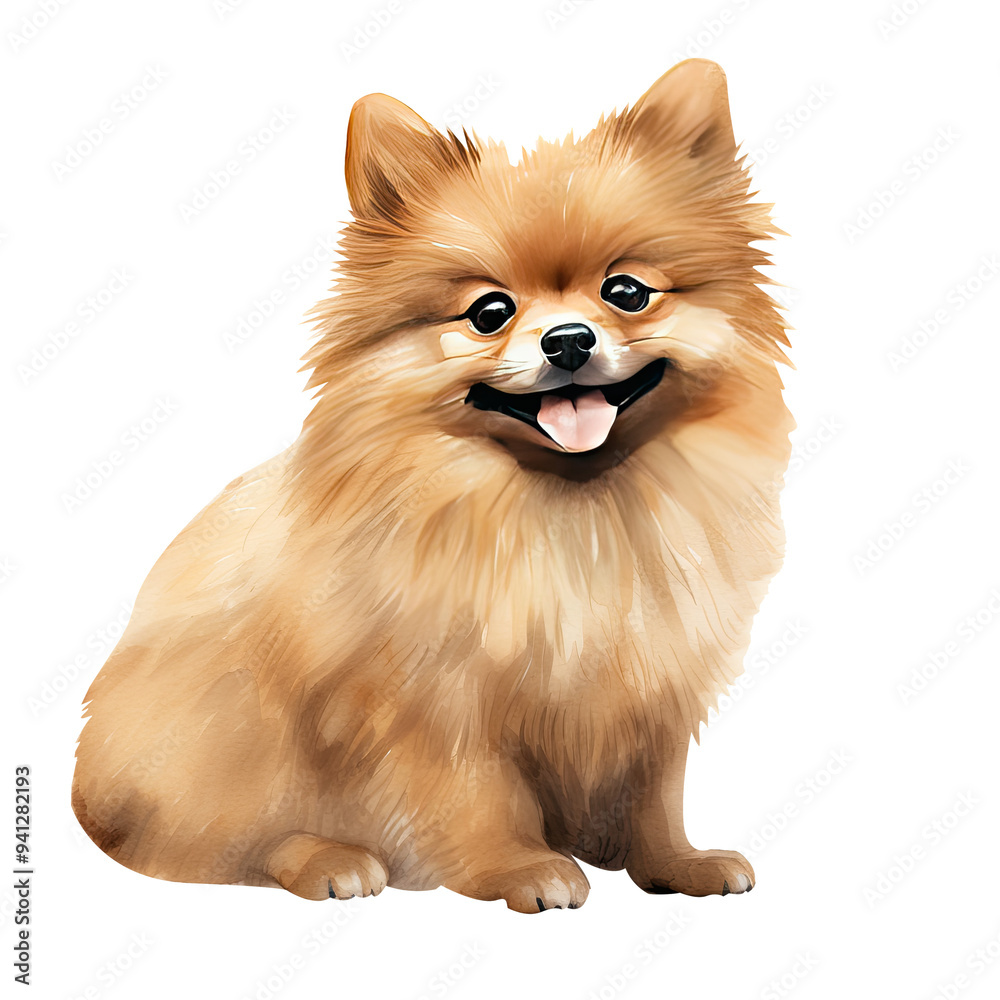Obraz premium Cute Pomeranian Dog Sitting Clipart Illustration