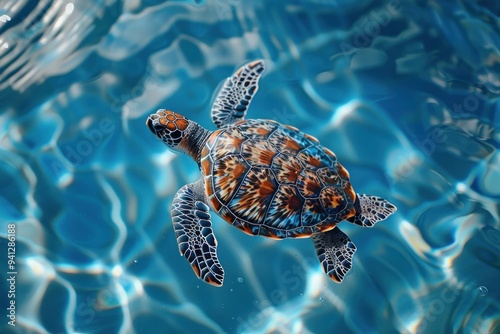 Sea Turtle Swimming in the Blue Ocean