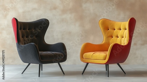 Two chairs are sitting next to each other in a room, AI