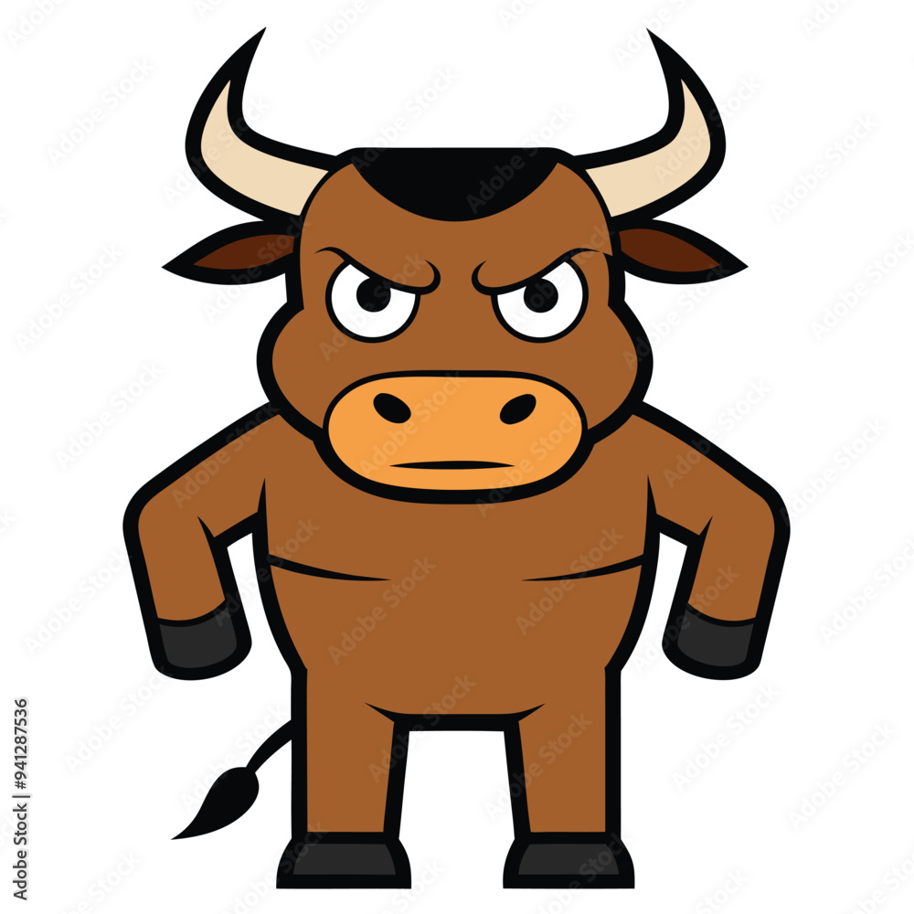 Bull Cartoon Style Vector on White Background | Animal Illustration, Cute Clip Art Bull Cartoon Style Vector on White Background | Animal Illustration, Cute Clip Art