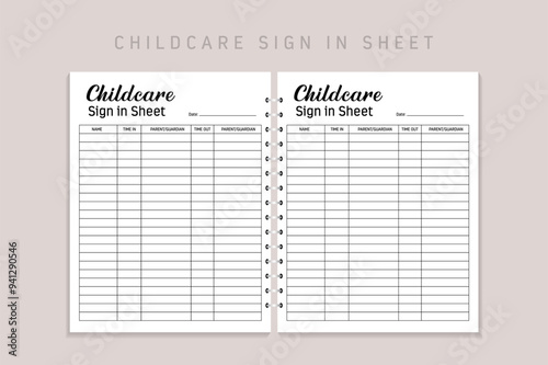Childcare Sign in Sheet Interior