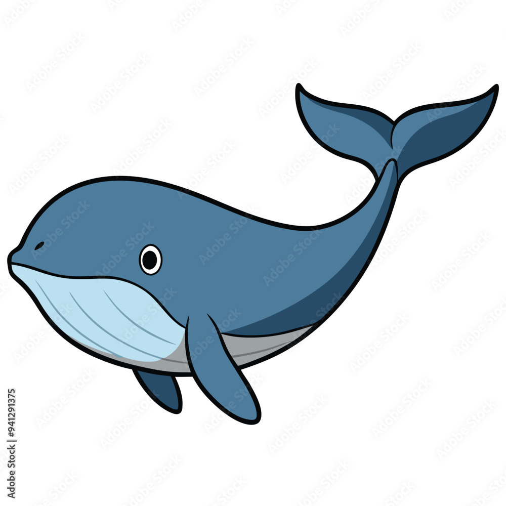 Naklejka premium Whale Cartoon Style Vector on White Background | Animal Illustration, Cute Clip Art